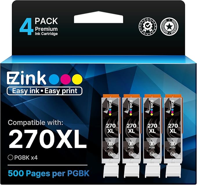 E-Z Ink Compatible Ink Cartridge Replacement for Canon PGI-270XL PGI270XL PGI270 XL PGI-270 to use with MG6821 TS6020 MG6820 MG5720 TS5020 TS8020 TS9020 MG7720 Printer (Large Black, 4 Pack)-DeskLoop Office