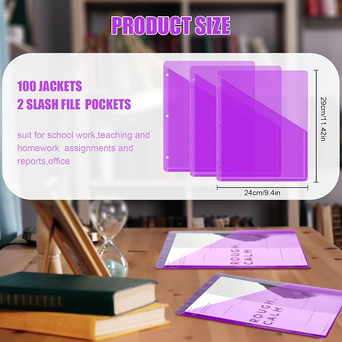 Seajan 100 Pcs Pocket Folders for 3 Ring Binder Clear Plastic Folders Sleeves - Image 2