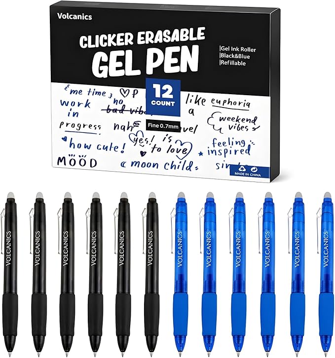 Volcanics Retractable Clicker Erasable Gel Pens by Volcanics