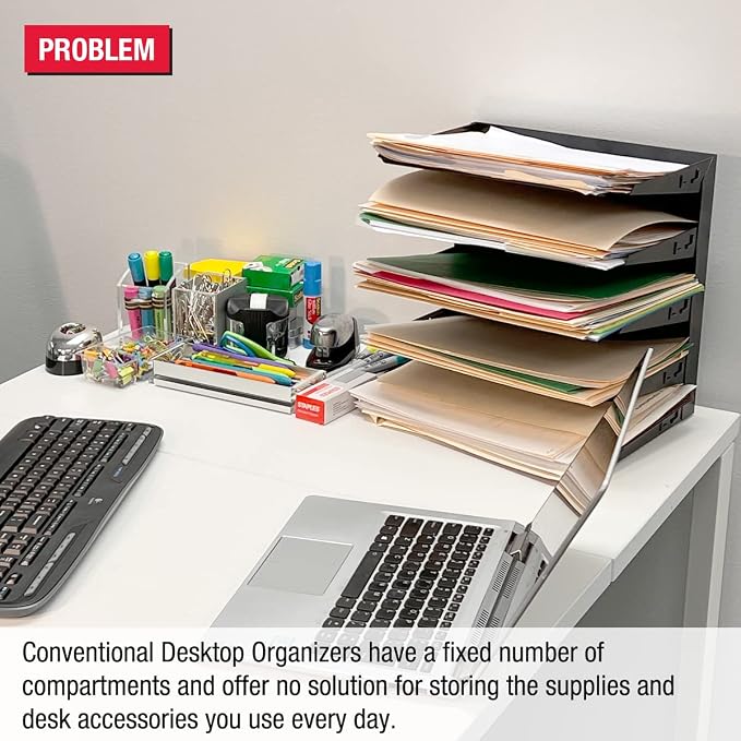 Desktop Organizer 12 Letter Tray Sorter Plus Riser Storage Base & 3 Supply - Image 2