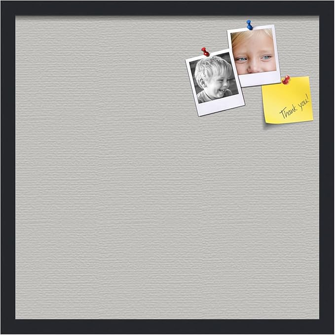 PinPix 20x20 Inch Cork Bulletin Board. This Decorative Framed Pin Board Comes with Light Stone Design and a Satin Black Frame. Ideal for Home Office Decor or Message Board (PinPix-1809)-DeskLoop Office