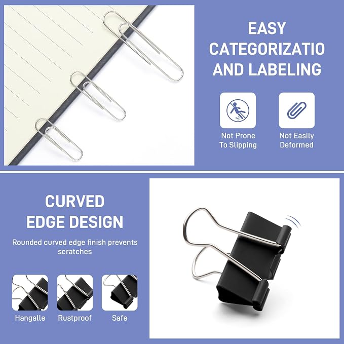 240PCS Black Assorted Size Paper Clips and Binder Clips, Paperclips Large - Image 4