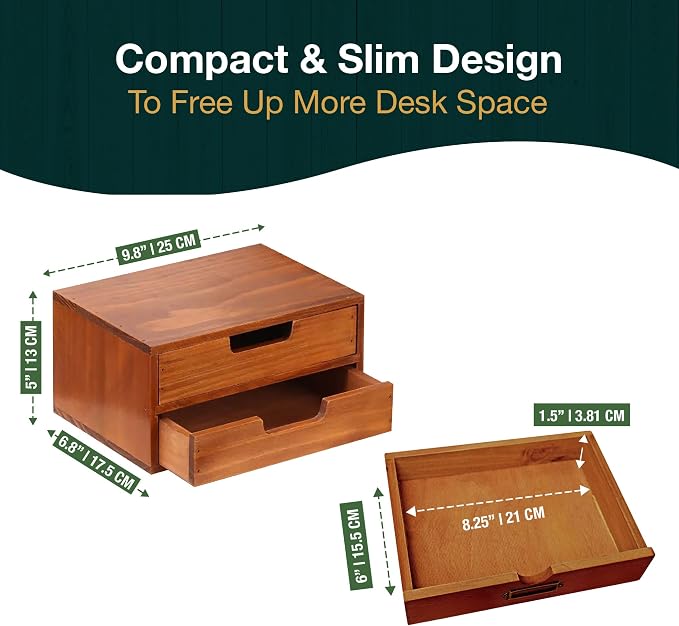 Double Drawer Desktop Storage Organizer in a Modern Wood Design 2-Drawer - Image 2