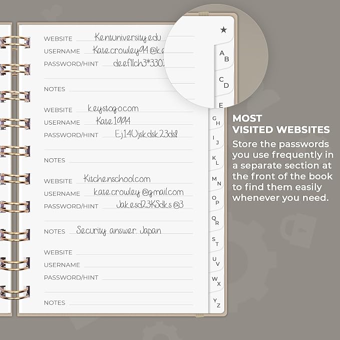 Clever Fox Password Book Spiral – Mini Internet Address & Password Organizer - Image 4