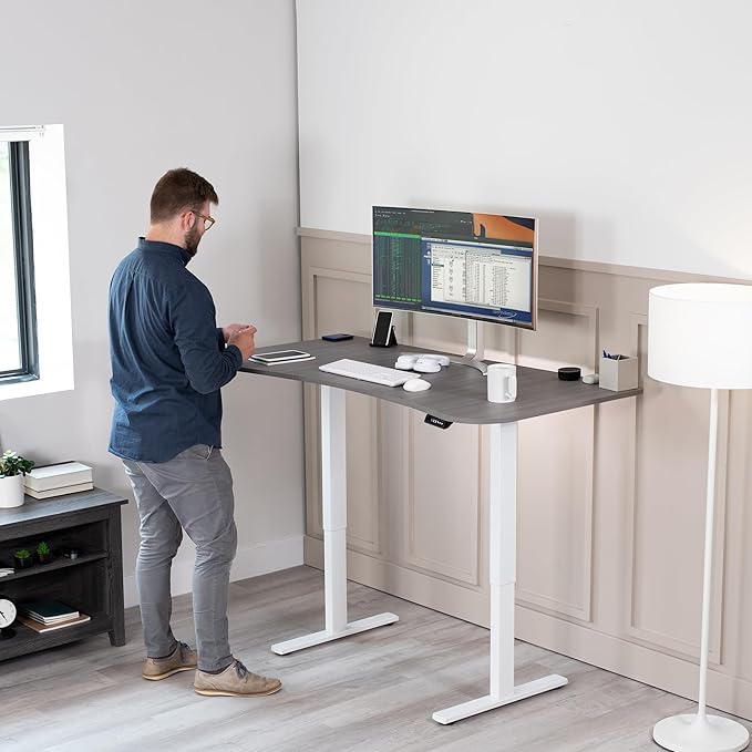 VIVO Electric 63 x 32 in Standing Desk, Memory Height Adjustment, 1B Series, Dark Gray Top White Frame, DESK-KIT-1W1G