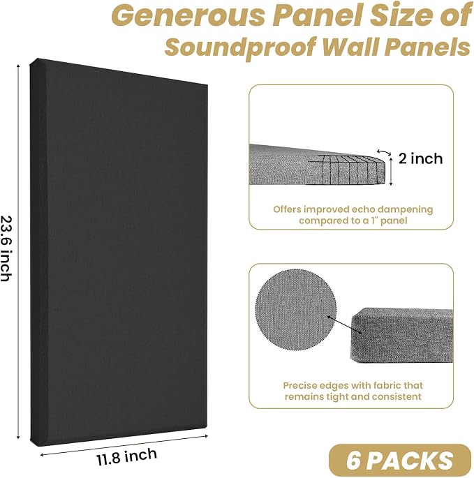 6 PCS Acoustic Panels, Large Soundproof Wall Panels, Professional Fiberglass - Image 4
