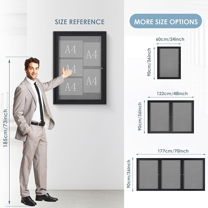 Enclosed Bulletin Board Outdoor Noticeboard with Locking Door, Weather-Resistant, Grey Felt, Black Aluminum Frame, 36 x 24 in-DeskLoop Office