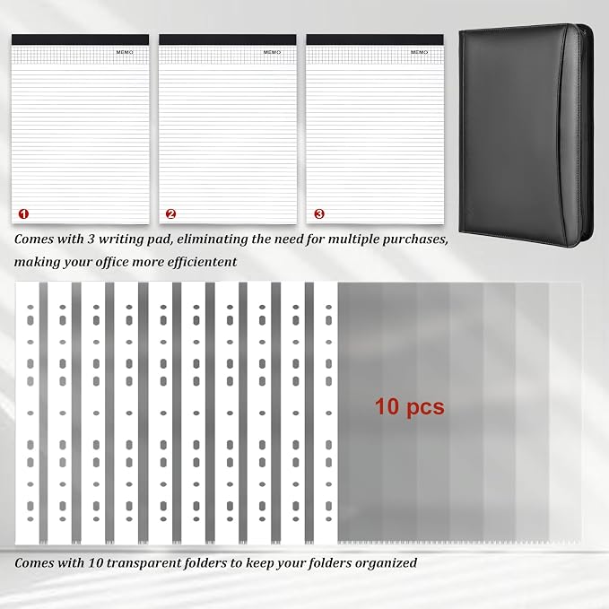 Leathario Portfolio Binder, Includes 10 Sheet Protectors and 3 Notepads - Image 2