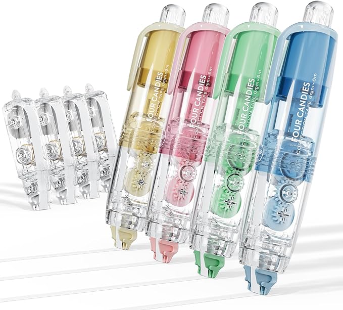 Four Candies 4 Pack Refillable Correction Tape, Pen Style, Quick Dry | by FourCandies