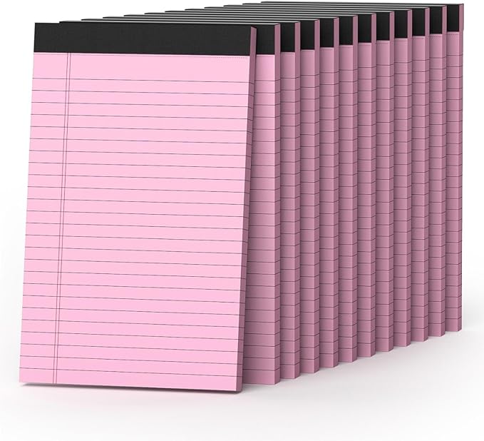 360 Sheets Pink Note Pads 5" x 8" Pack of 12 Small Legal Pads College Ruled Lined Paper with Micro-Perforated Writing Notebook 30 Sheets per Pad Small Notepad for School, Office & Home Supplies-DeskLoop Office