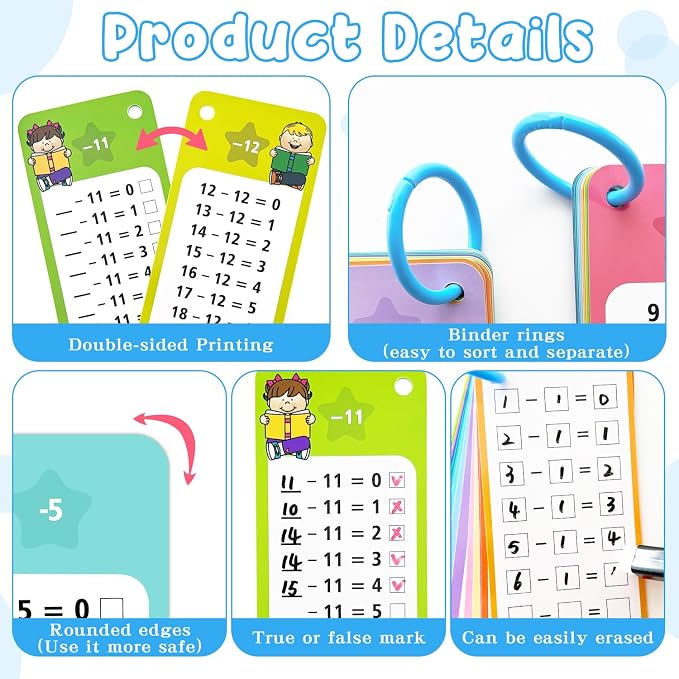 1-12 Subtraction Flash Cards, Large Math Table Flashcards, Including 15 Cards - Image 4
