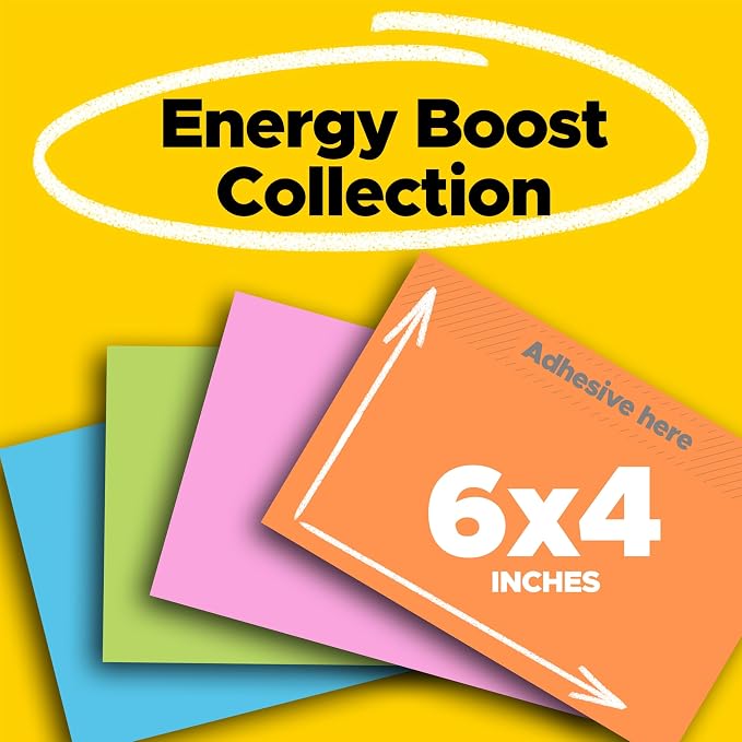 Post-it Super Sticky Notes, 6 x 4 in, Neon Fizz, 8 Pads, 45 Sheets/Pad | School - Image 2