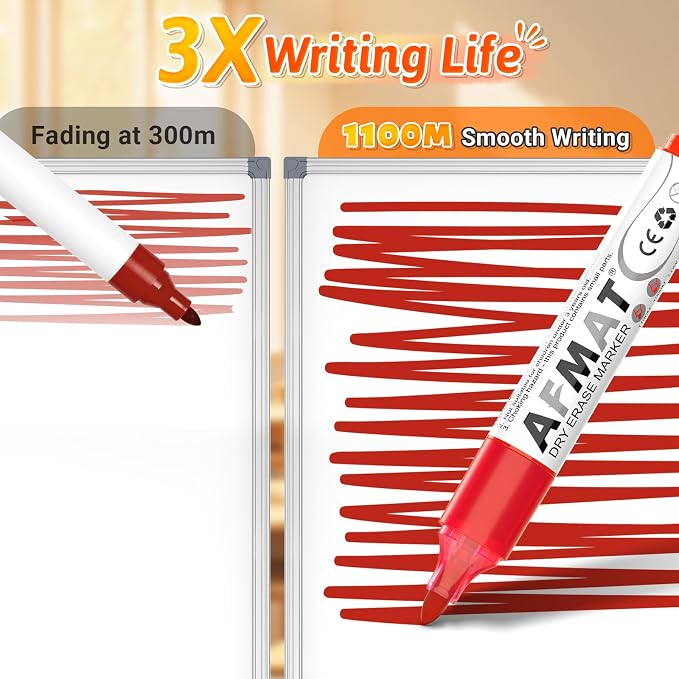 AFMAT Dry Erase Markers, 12-Count Red Whiteboard Markers, Bullet Tip, - Image 3