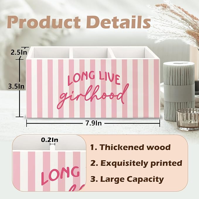 URLLUAE Pink Preppy Long Live Girlhood Wooden Pen Pencil Holder - Image 6
