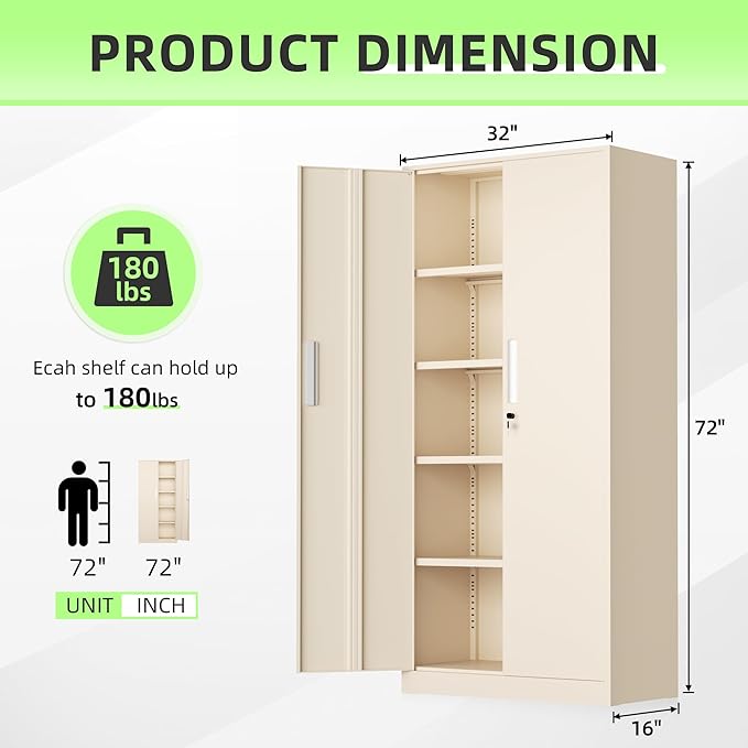 INTERGREAT Metal Storage Cabinet with Doors and Shelves,72" H Gray Steel Tool Locking Cabinet, Metal Storage Cabinets for Home Office, Warehouse, School-DeskLoop Office