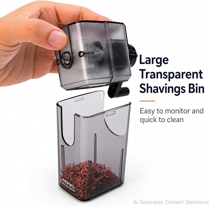 Marie’s Manual Pencil Sharpener, 5 Point Modes, Transparent Shavings Bin - Image 6
