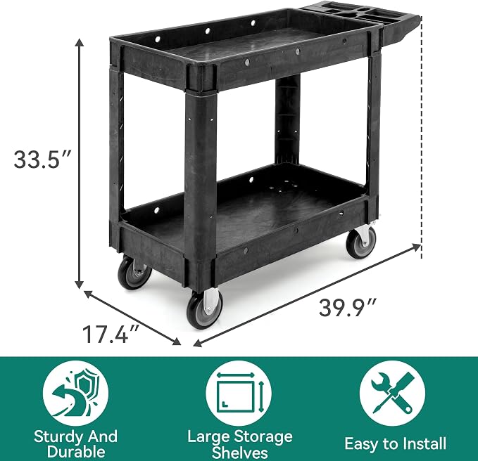 YITAHOME Black Utility Cart on Wheels, 550 lbs Capacity, 40 x 17 Inch | Rolling - Image 3