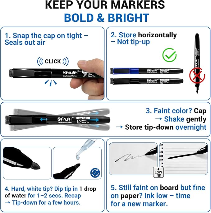 SFAIH Black Magnetic Dry Erase Markers, Ultra Fine Tip 0.7mm Fine Point Thin - Image 9