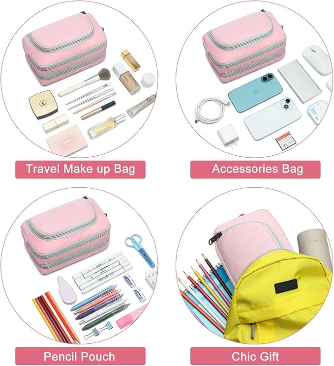 XQXA Pencil Pouch Cute Large Pencil Case Organizer, Multifunctional Big Capacity Pencil Pouch with 3 Compartmens, aesthetic school supplies Pencil Bag for Office Travel Men Women (01-Cherry Pink)-DeskLoop Office