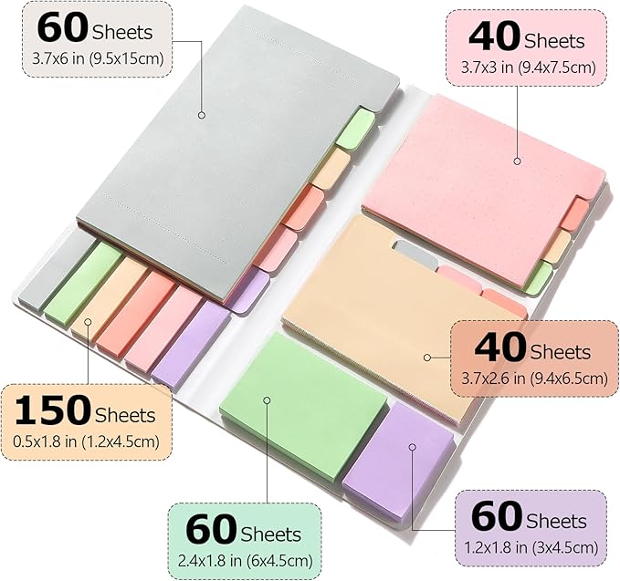Hommie Sticky Notes Set, Divider Sticky Notes 410 Packs Planner Sticky Note Dividers Tabs for School Office Supplies, Book Notes,Bible Sticky Notes,Back to School Supplies-DeskLoop Office