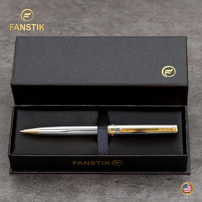 Customized Silver&Gold Luxury ballpoint pen (Made In USA) fancy gift set for women, Real 24K Gold Plating, Professional executive pen gift set for men (Lux Custom-BallPoint Silver-Gold)-DeskLoop Office