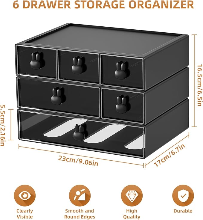 Marbrasse Desk Organizer with 6 Drawers, 3 Tier Stackable Storage Drawers - Image 2