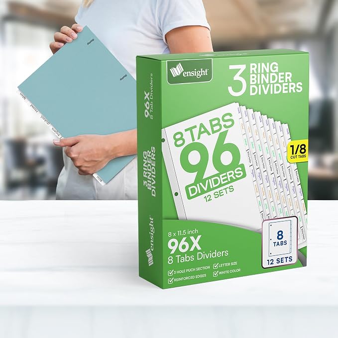 Ensight 3 Ring Page Dividers Bulk, 1/8 Cut Tab Dividers - Image 8