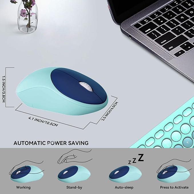 FD Wireless Keyboards and Mouse Combo - 2.4GHz USB Cordless, Cute Wireless Keyboard Round Keys, Quiet and Slim Set for Laptop, Computer, TV and Mac - Indigo Blue Colorful-DeskLoop Office
