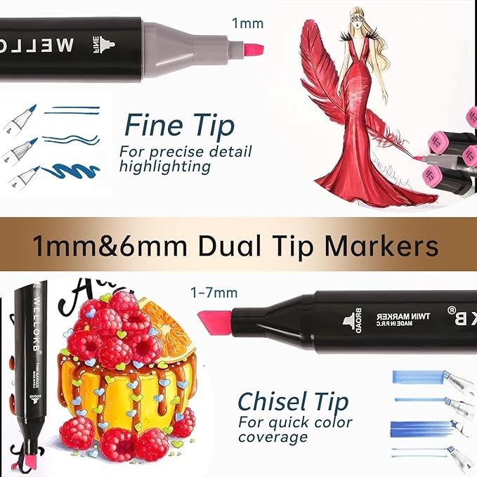 24-colors Art Markers, Dual Tip Coloring Pens for Childs Drawing Pictures(Black Barrel)-DeskLoop Office