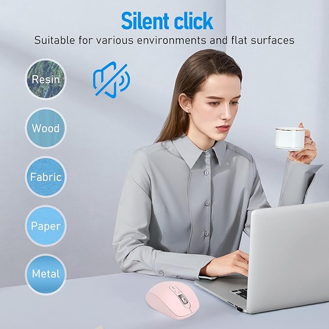 Multi-Device Wireless Bluetooth Mouse, 2.4G USB Receiver and Two Bluetooth, 4-Way Navigation Mice for Computer, Laptop, PC, MacBook, iPad (Pink)-DeskLoop Office