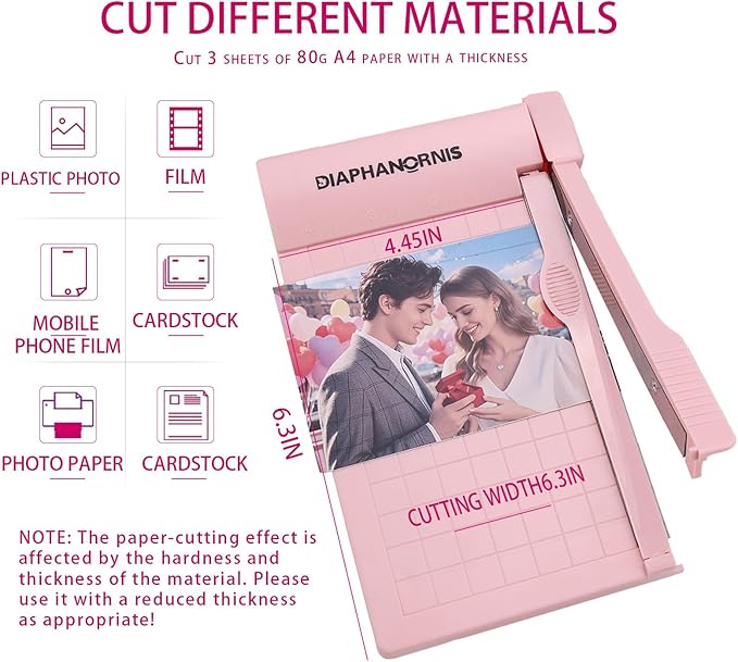 Guillotine Paper Trimmer, Mini Compact Paper Cutter, 1/4-Inch Grid for Precision Cutting, Straight Cuts Up to 3 Sheets, Perfect for Photos,Coupons,Card Making and Small Craft Projects (Pink)-DeskLoop Office