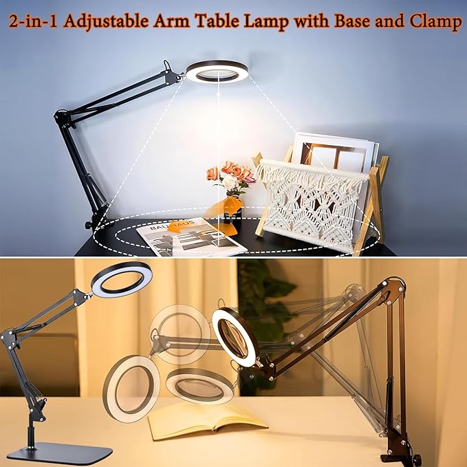 15X Magnifying Glass Lamp with Clamp and Stand, 72 LEDs Desk Lamp with 3 Color Temperatures and 10 Levels Adjustable Brightness for Diamond Art Accessories Hobbies Crafts Reading Close Work Magnifier-DeskLoop Office