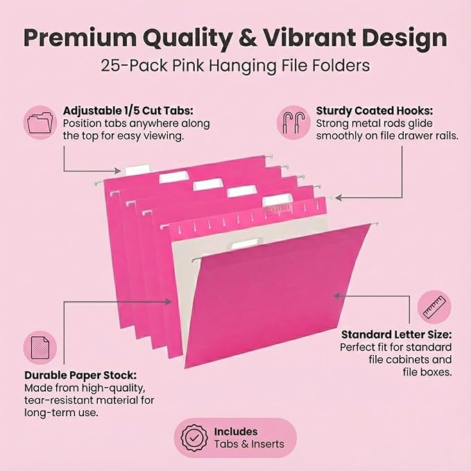 VZCPYTPM 25 Pack Hanging File Folders Letter Size, Reinforced Rods - Image 3