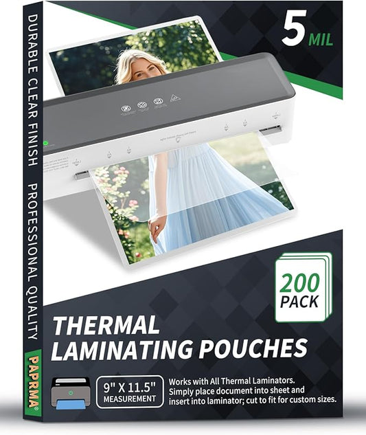 5 Mil Thermal Laminating Sheets 200 Packs, 9” x 11.5” Clear Laminating Pouches Holds 8.5 x 11 Inch Sheet Lamination Plastic Paper for Laminator, School Office Supplies Laminate-DeskLoop Office
