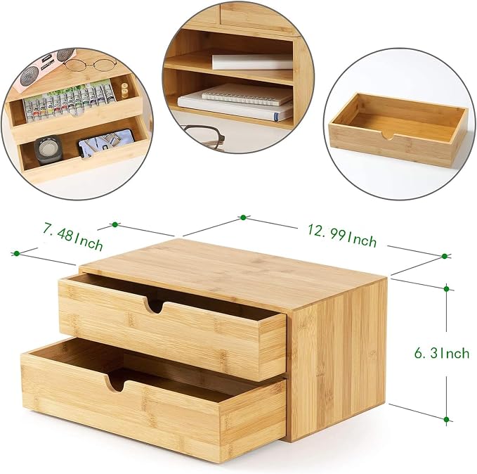 Wisuce Bamboo Desk Drawer Organizer, Desktop Organizer - Image 3
