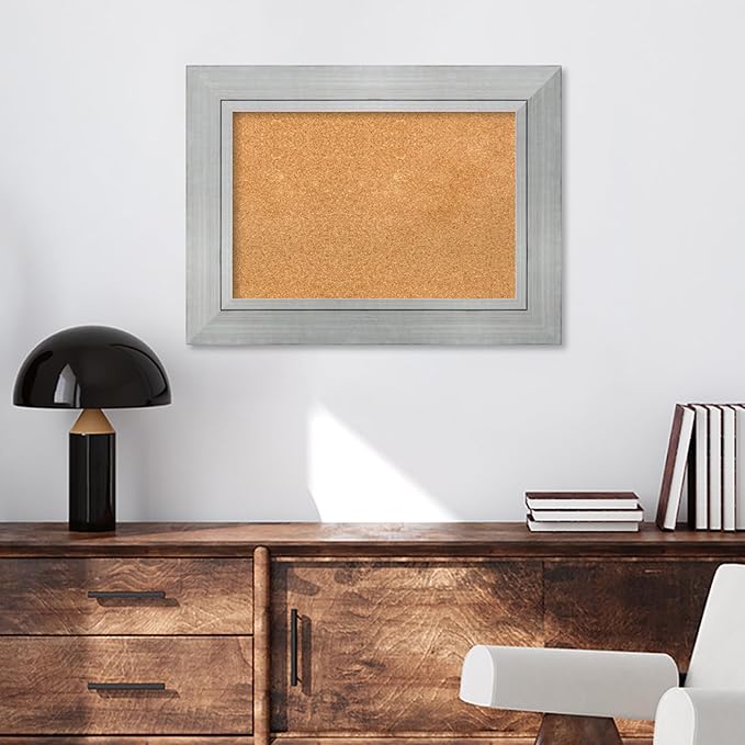 Amanti Art Natural Cork Board for Wall, 23x31 Vision Board with Silver Wood Frame, Medium Corkboard Office Decor for Home Organization, Casual Corkboard Pinboard to Display Items for Home-DeskLoop Office