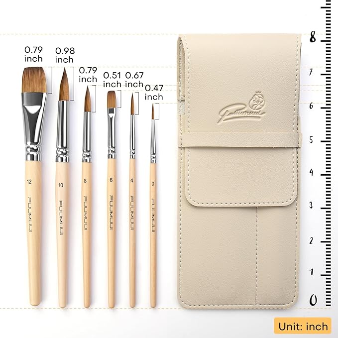 Sable Travel Watercolor Brushes, Fuumuui 6pcs Kolinsky Sable Watercolor Travel Brushes with Short Handles - Detail Liner Pointed Round Flat Wash Mop for Watercolor Gouache Ink Painting-DeskLoop Office