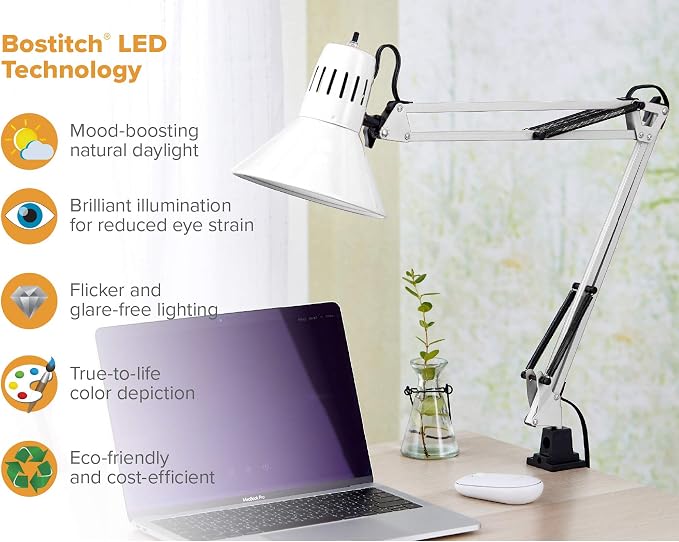 Bostitch Office VLF100-WHT Swing Arm Desk Lamp - Image 6