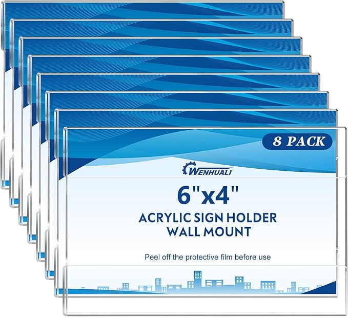 4 x 6 Acrylic Sign Holder Wall Mount 8 Pack Clear Acrylic Wall Frame, Wall by WENHUALI