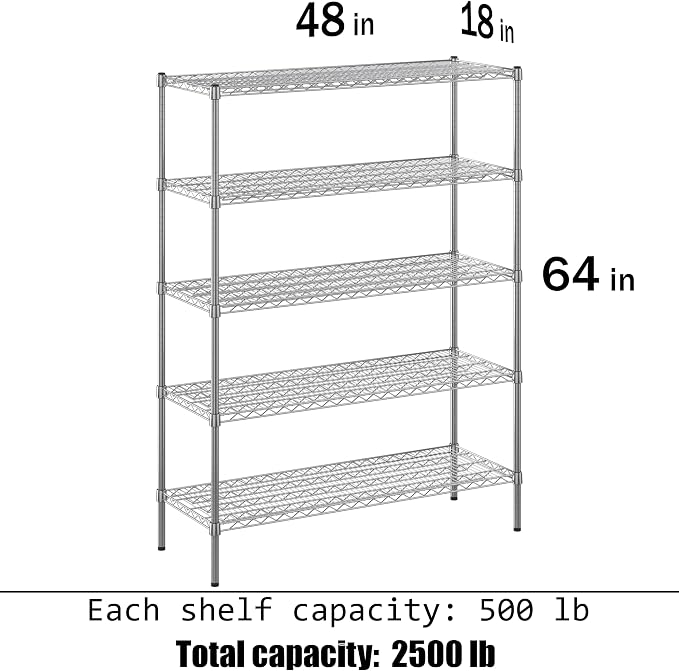 Regal Altair 18" Deep x 48" Wide x 64" Height Wire Shelving Kit | 5-Tier | NSF - Image 3