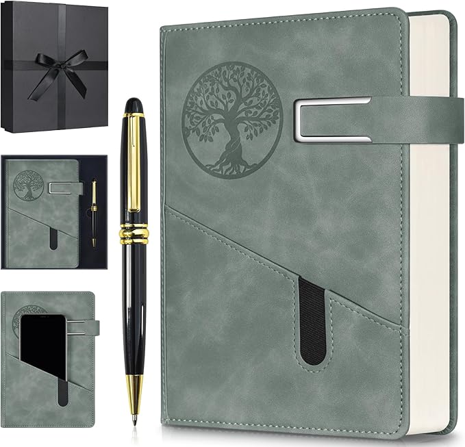 Lined Notebook Journal for Men Women, 365 Pages Numbered College Ruled Notebook, Hardcover Leather Journal with Pen & Gift Box, Thick Daily Diary, Professional Notebooks for Work, School, Business, A5-DeskLoop Office