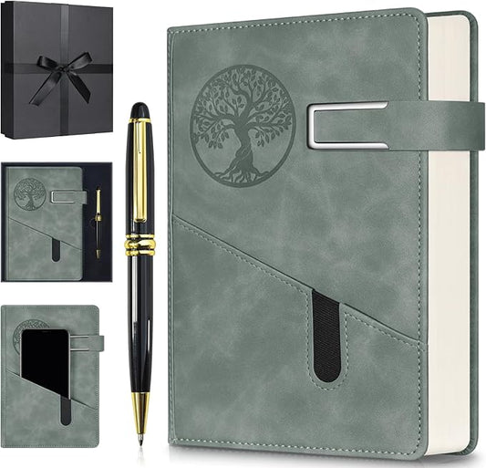 Lined Notebook Journal for Men Women, 365 Pages Numbered College Ruled Notebook, Hardcover Leather Journal with Pen & Gift Box, Thick Daily Diary, Professional Notebooks for Work, School, Business, A5-DeskLoop Office