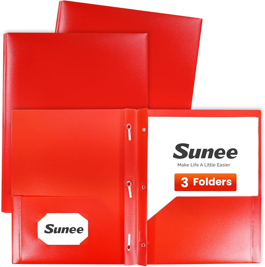 SUNEE 2 Pocket Folders with Prongs Plastic Folders with Pockets and Prongs Fit by SUNEE