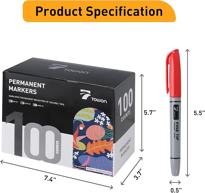 100 Permanent Markers Bulk - 50 Assorted Colors + 50 Black Drawing Marker Pens Set, Waterproof Quick Drying Colored Art Markers for Classroom Office School Store Supplies-DeskLoop Office