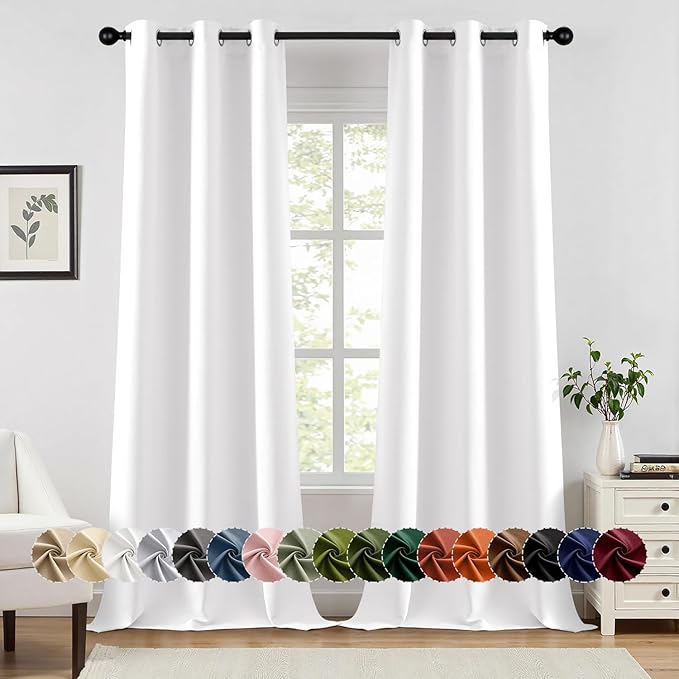 MIULEE Pure White Curtains for Bedroom Living Room 90 Inches Long 2 Panels, Thermal Insulated Room Darkening Drapes Grommet Top Noise Reducing Window Treatments 40x90 Inch-DeskLoop Office