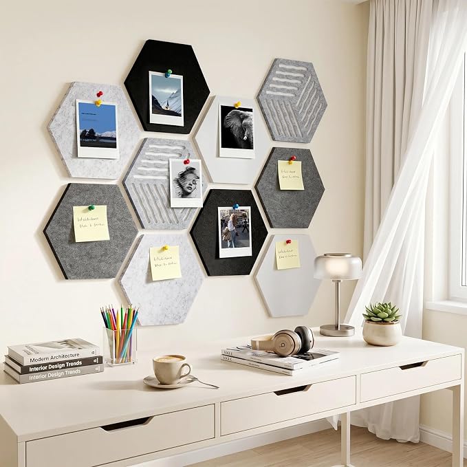 10 Pack Hexagon Felt Bulletin Board Tiles, 9mm Thick Pin Board - Image 6