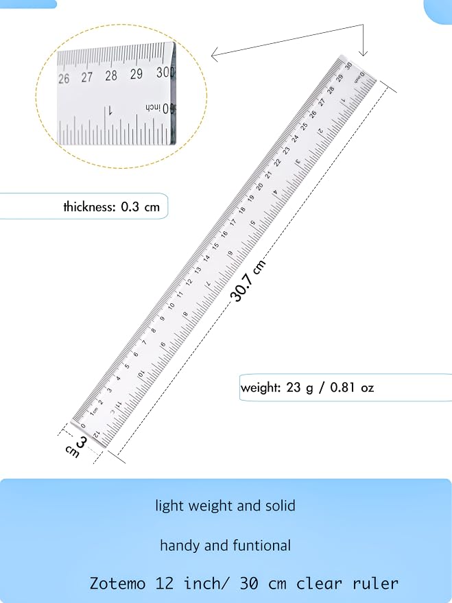 Ruler 12 Inch, 2 Pack Clear Plastic Rulers - Image 2