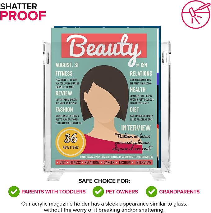 Stock Your Home Acrylic Magazine Holder, Crystal Clear Shatterproof Organizer - Image 4