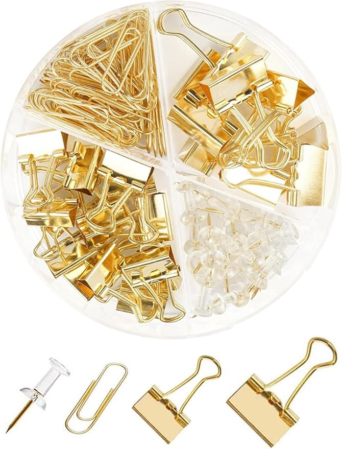 Paper Binder and Clips Set, Metal Assorted Sized Binders by CREECHWA
