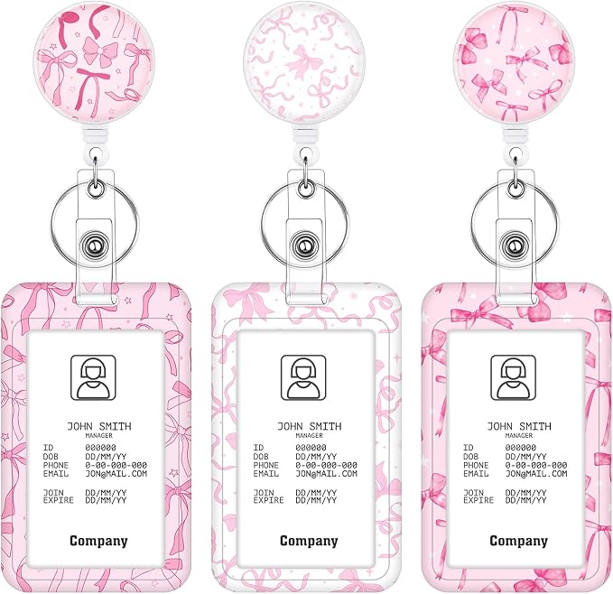 3 Set Bow Badge Holder with Valentines Day Badge Reel Retractable ID Badge by BESARME